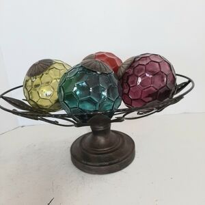 Decorative Acrylic Orb Centerpiece with Metal Stand - Green, Purple, Yellow, Red